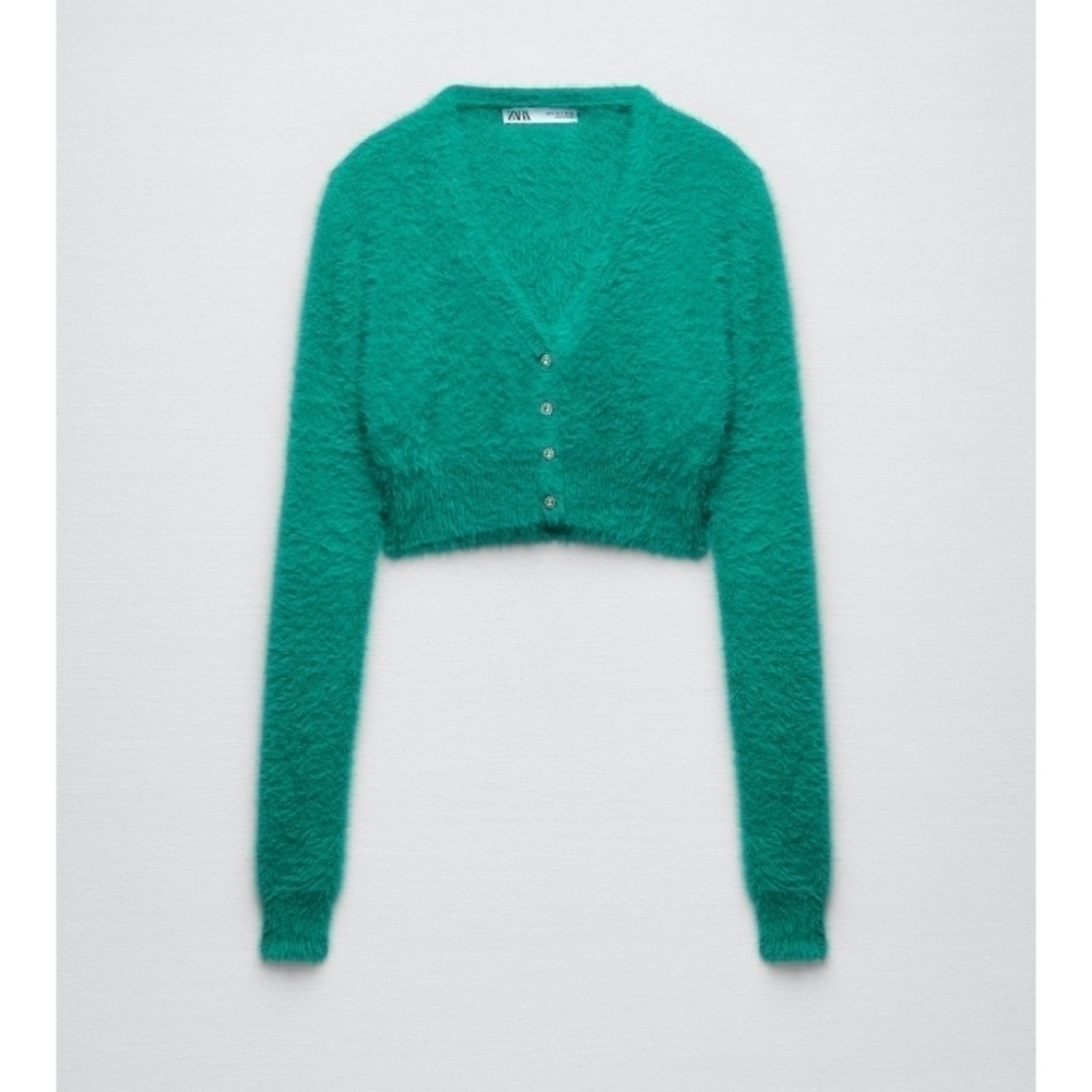 Zara faux fur Cozy Cropped knit jacket